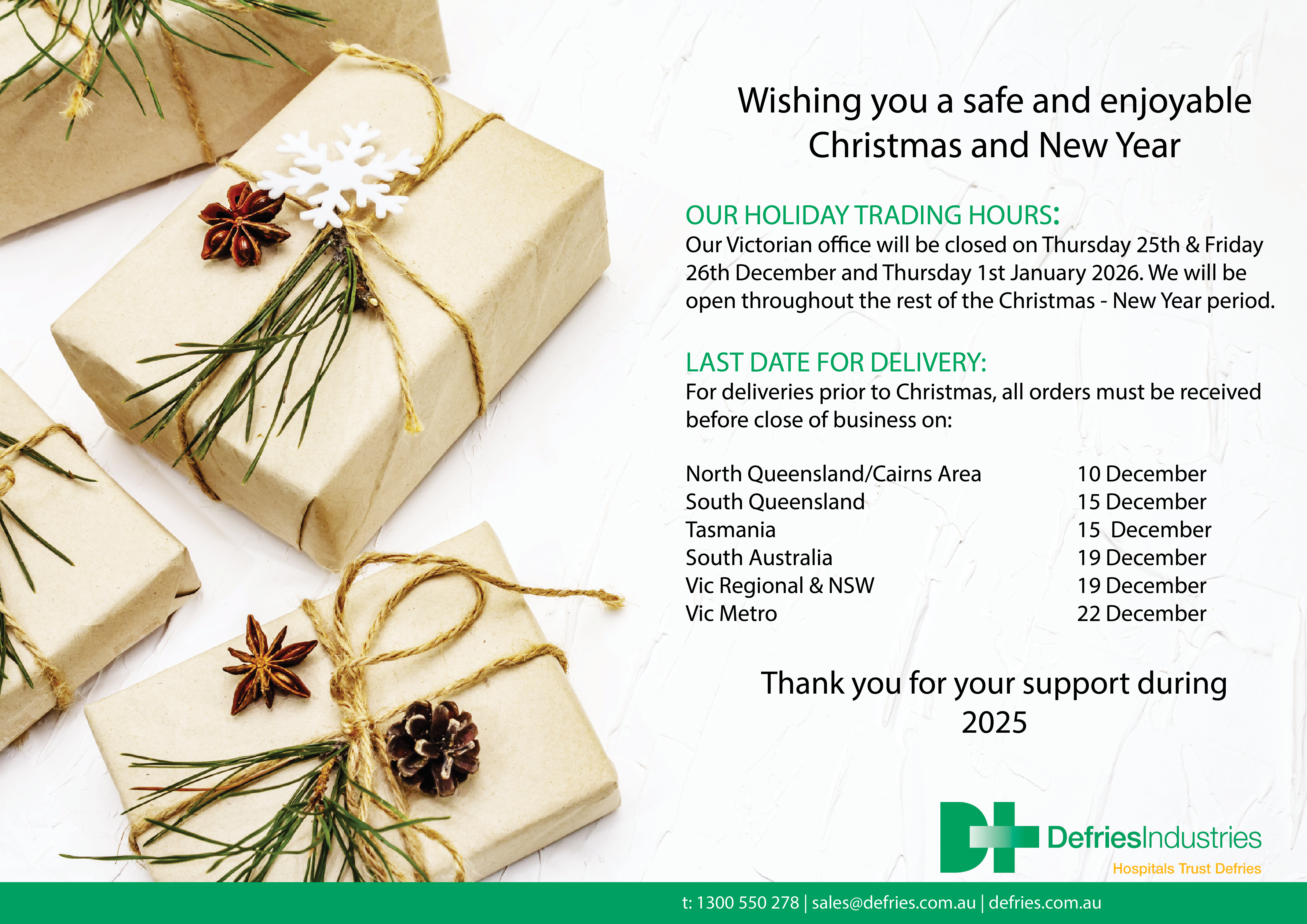 Christmas Closure Dates 2025 Email