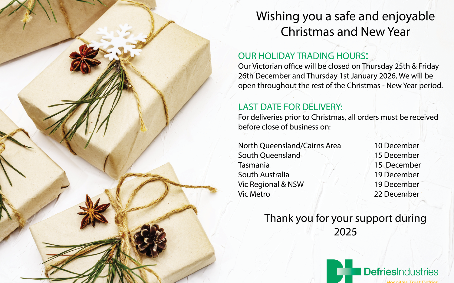 Christmas Closure Dates 2025 Email